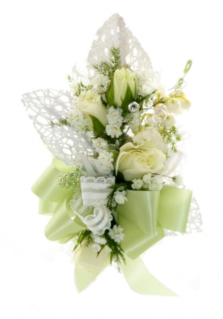 Apple Green and White Corsage