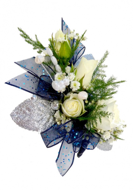 Blue and White Corsage