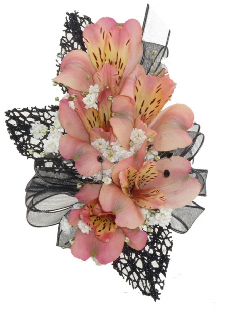 Coral and Black Corsage