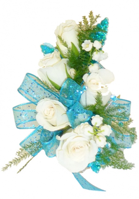 Teal and White Corsage