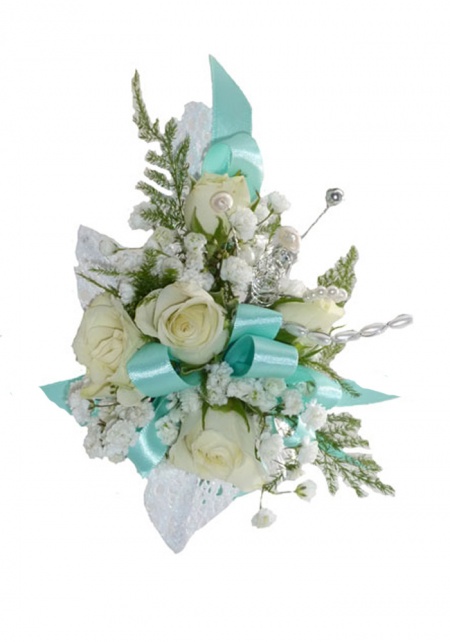 White Rose And Teal Corsage