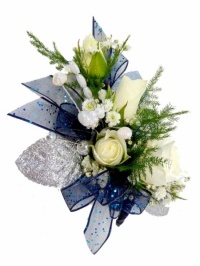 Blue and White Corsage