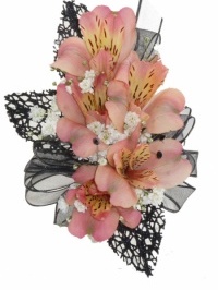 Coral and Black Corsage