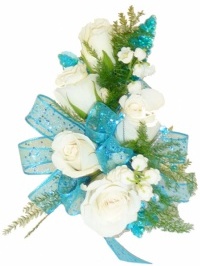 Teal and White Corsage