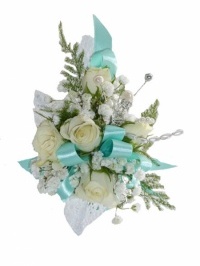 White Rose And Teal Corsage